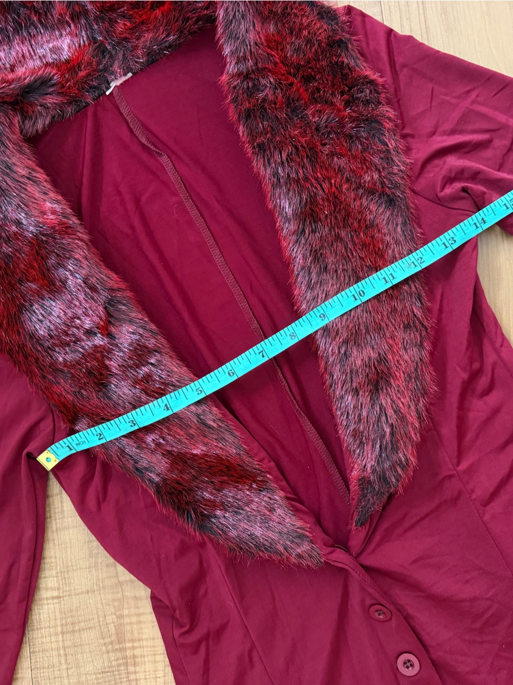 Vintage 90s Red Faux-Fur Collared Long Coat - Picture 3 of 8
